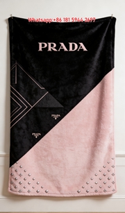 Prada Black and Blush Pink Studded Logo Print Flannel Throw Blanket IMG_2724